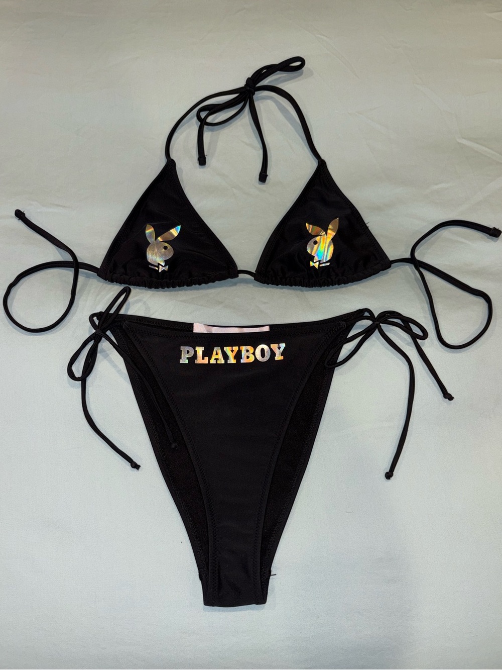 Playboy X Missguided Black/Holographic Bikini Set